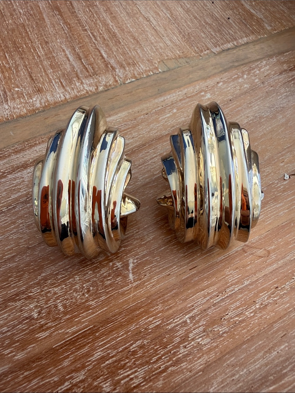 Patricia Von Musilin 925 Sterling signed Ribbed Clip-On Earrings